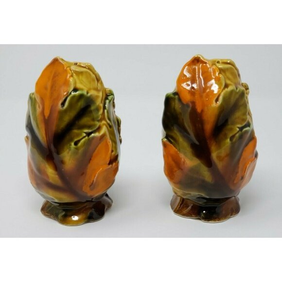 Salt & Pepper Shakers Fall Autumn Leaves Japan Ceramic Vintage 4.5 x 3 in - Picture 1 of 5